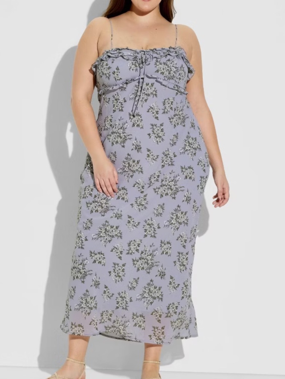 Gray Floral Chiffon Sleeveless Maxi Empire Waist Dress - Wild Fable- NWT - Picture 6 of 7